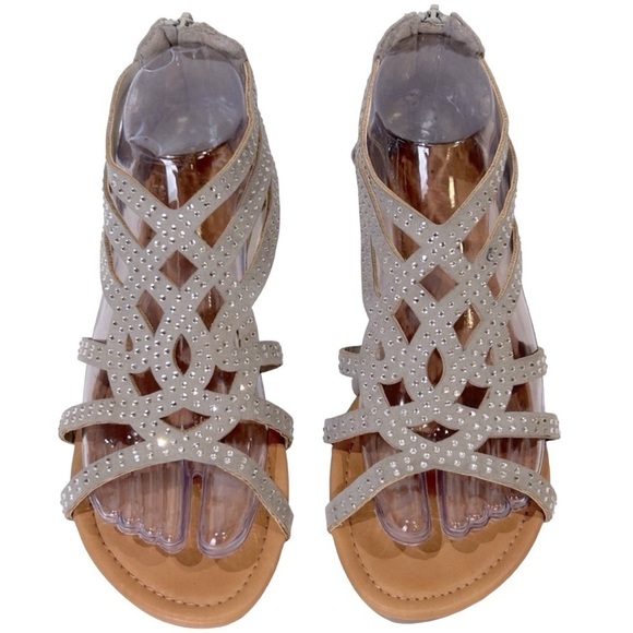 Mixit Women’s Gladiator Faux Gray Suede Rhinestone Sandal Size-6-6.5 GUC - Picture 3 of 7
